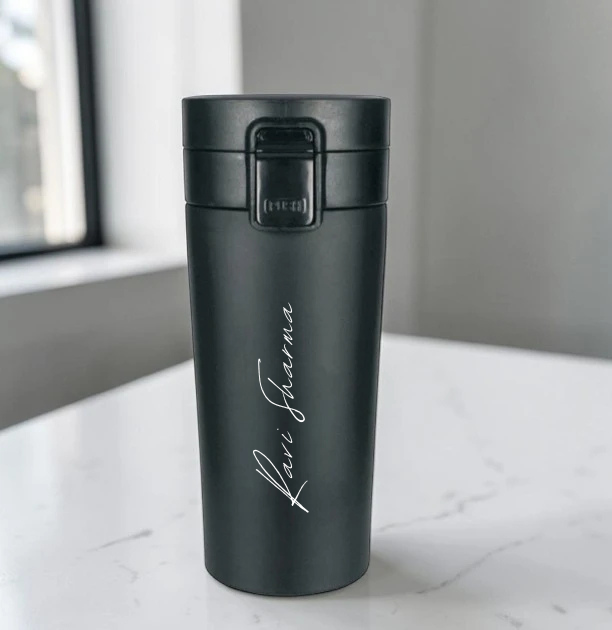 Custom Name Coffee Tumbler Black - Font the signature