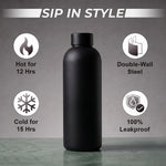 Double Insulated Water Bottle with Name 500ml Stainless Steel Bottles for Office Home Travel- BPA Free, Leakproof