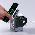 PixelPulse 5-in-1 Wireless Charger with Speaker and Clock