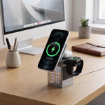 PixelPulse 5-in-1 Wireless Charger with Speaker and Clock