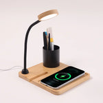 BambooCharge Desk Hub 15W Wireless Charger, LED Lamp, Metal Pen Holder & Phone Stand